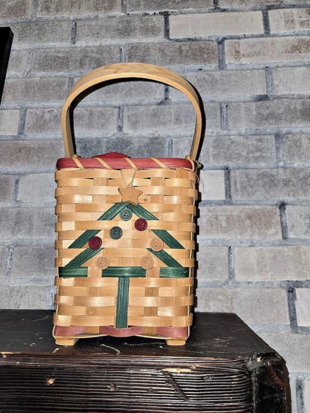 Woven Basket Tote in Brown & Red